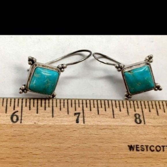 Vintage Turquoise Sterling Silver Drop Earrings - Picture 6 of 7